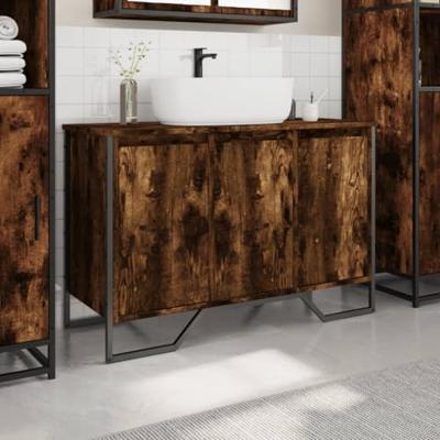 Wastafelkast 91x35x60 cm bewerkt hout gerookt eikenkleurig