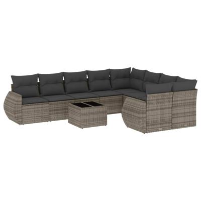 9-delige Loungeset met kussens poly rattan grijs