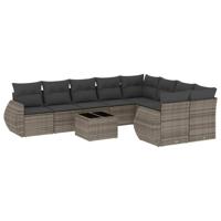 9-delige Loungeset met kussens poly rattan grijs - thumbnail