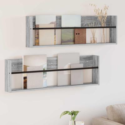 Tijdschrift Rek met plank 2 pcs Grijs Sonoma 100 x 12 x 30 cm Tijdschrift Rek met plank 2 pcs Grijs Sonoma 100 x 12 x 30 cm