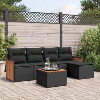 6-delige Loungeset met kussens poly rattan zwart - thumbnail