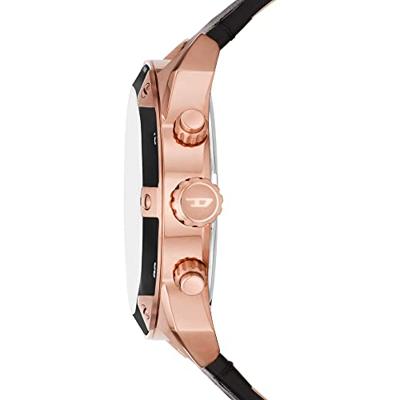 Diesel DZ4607 Horloge Spiked Chrono staal-leder rosekleurig-zwart 49 mm Diesel DZ4607 Horloge Spiked Chrono staal-leder rosekleurig-zwart 49 mm