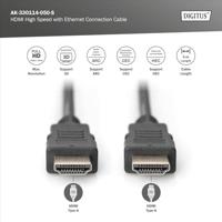 Digitus AK-330114-050-S HDMI-kabel HDMI Aansluitkabel HDMI-A-stekker, HDMI-A-stekker 5.00 m Zwart Vergulde steekcontacten - thumbnail