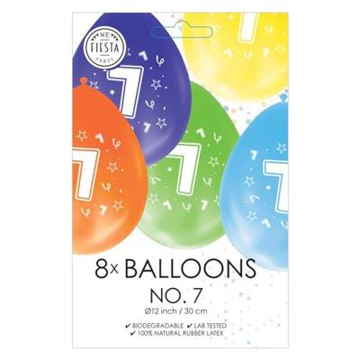Globos Ballonnen 2-zijdig geprint cijfer 7, 8st.