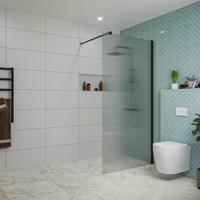 Fortifura Galeria inloopdouche - 100x200cm - ribbelglas - wandarm - mat zwart SW797955/SW797905 - thumbnail