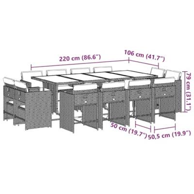 13-delige Tuinset met kussens poly rattan lichtgrijs