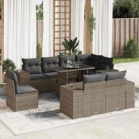 9-delige Loungeset met kussens poly rattan grijs - thumbnail
