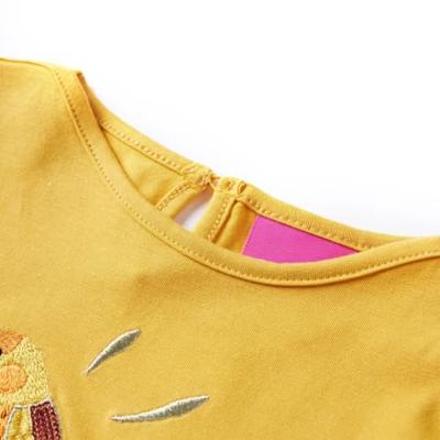 Kindershirt met lange mouwen vogelprint 116 donker okerkleurig