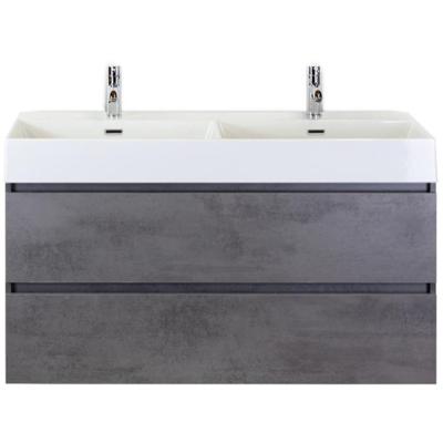 Maxx XL Badmeubelset 120 cm - Beton Antraciet - Wastafel Kube Dubbel 2 Kraangaten