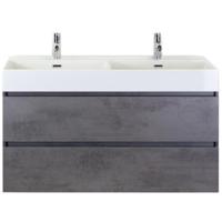 Maxx XL Badmeubelset 120 cm - Beton Antraciet - Wastafel Kube Dubbel 2 Kraangaten - thumbnail