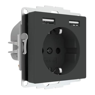 2USB 2U-449351 Stopcontact (onderbouw) VDE, Met USB, Aanraakbeveiliging IP20 Antraciet - thumbnail