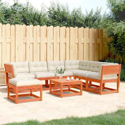 7-delige Loungeset met kussens massief grenenhout wasbruin - thumbnail