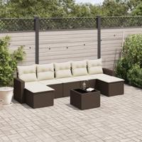 8-delige Loungeset met kussens poly rattan bruin - thumbnail