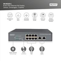 DIGITUS Fast Ethernet PoE+ netwerkswitch - 19 inch - 8 poorten + 2x uplink RJ45 - IEEE802.3af/at - 120W voeding - zwart - thumbnail
