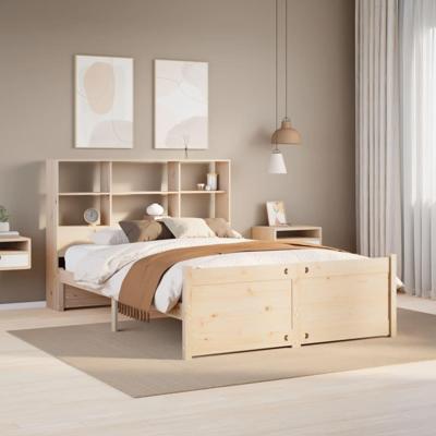 Bed met boekenkast zonder matras massief grenenhout 140x190 cm