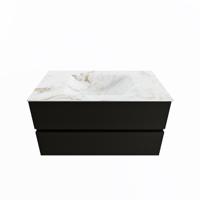 MONDIAZ VICA-DLUX 90cm badmeubel onderkast Urban 2 lades. Inbouw wastafel CLOUD midden zonder kraangat, kleur Frappe. - thumbnail