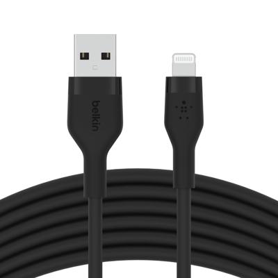 Belkin BoostCharge Flex siliconen USB Type A/Lightning-kabel (3 m), MFi-gecertificeerde laadkabel voor iPhone 14/14 Plus, 13, 12, Pro, Max, mini, SE, iPad en meer – Zwart