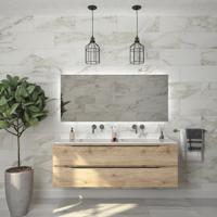 Badkamermeubelset Gliss Design Hera Mat Zwart 140cm 4 Laden Moeras Eiken (Keuze Wastafel) - thumbnail