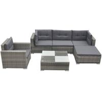 6-delige Loungeset met kussens poly rattan grijs - thumbnail