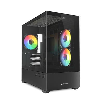 Sharkoon mk6 rgb mini tower behuizing (zwart | 2x usb-a | 1x usb-c | rgb | tempered glass)
