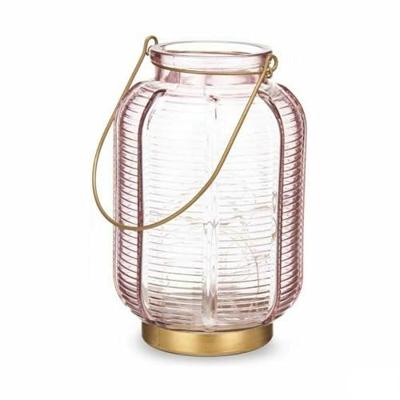 Led-lantaarn Gift Decor L1422MSH-C L1422MSH-C Roze Gouden Glas Strepen 13,5 x 22 x 13,5 cm (6 Stuks)