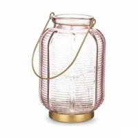 Led-lantaarn Gift Decor L1422MSH-C L1422MSH-C Roze Gouden Glas Strepen 13,5 x 22 x 13,5 cm (6 Stuks) - thumbnail