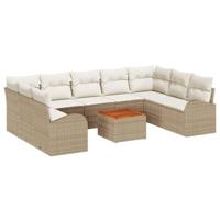 Tuinbankenset met kussen 10 pcs Beige poly rattan - thumbnail