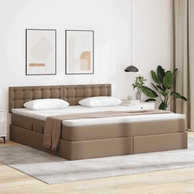 Opbergbed met LED met matras Cappuccino 160 x 200 cm Nep Leer