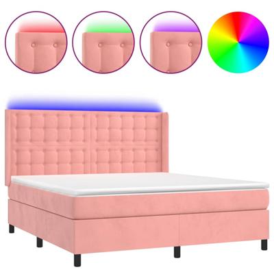 Boxspring met matras en LED fluweel roze 160x200 cm