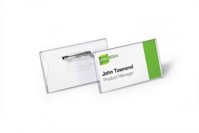 Badge Durable 8001 met speld en klemrand 40x75mm | 100 stuks Badge Durable 8001 met speld en klemrand 40x75mm | 100 stuks