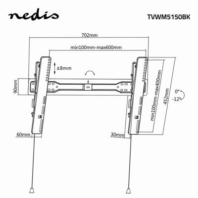 Kantelbare TV-Muurbeugel | 37-70 " | Maximaal schermgewicht: 35 kg | Kantelbaar: -12 ° | Minimale muurafstand: 30 mm | Staal | Zwart Kantelbare TV-Muurbeugel | 37-70 " | Maximaal schermgewicht: 35 kg | Kantelbaar: -12 ° | Minimale muurafstand: 30 mm | Staal | Zwart