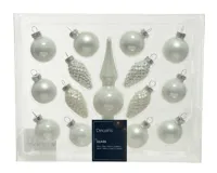 Decoris kerstballen piek glas 15st winterwit - thumbnail