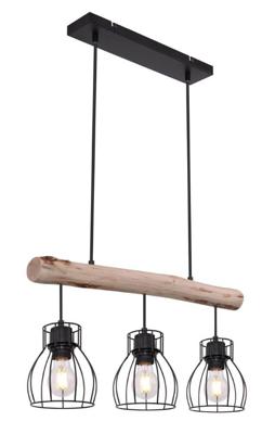 Globo HanglampMina zwart met hout 3-lichts - 15326-3N