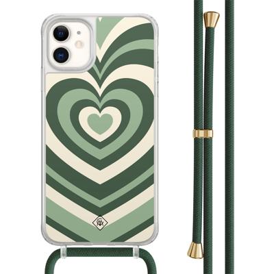 iPhone 11 hoesje met groen koord - Hart swirl groen