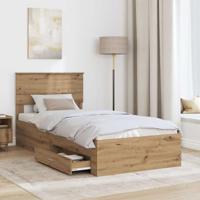 Bedframe met hoofdeinde Artisan Eiken 100 x 200 cm Bewerkt hout - thumbnail