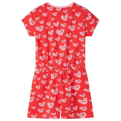 Kinderjumpsuit hartjesprint 128 rood Kinderjumpsuit hartjesprint 128 rood