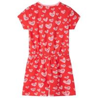 Kinderjumpsuit hartjesprint 128 rood - thumbnail