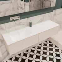 Mondiaz Lush Cloud badmeubel underlayment 150 cm 2 lades solid surface enkele spoelbak links zonder kraangat - thumbnail