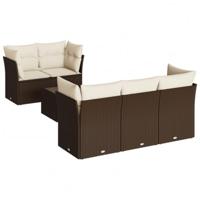 7-delige Loungeset met kussens poly rattan bruin - thumbnail