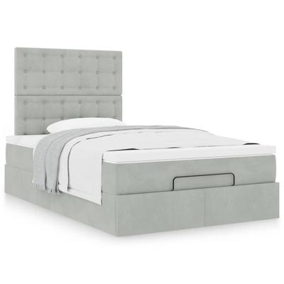 Ottoman bed met matrassen 140x190cm fluweel lichtgrijs