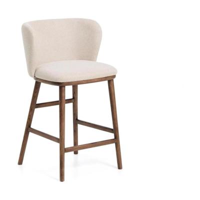 Kave Home Ciselia barkruk H65 chenille Beige poot donker hout