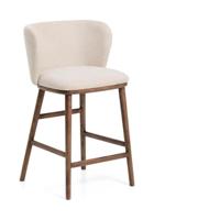 Kave Home Ciselia barkruk H65 chenille Beige poot donker hout - thumbnail