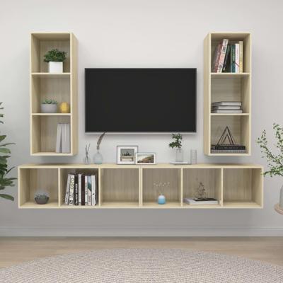 Tv-wandmeubelen 4 st bewerkt hout sonoma eikenkleurig