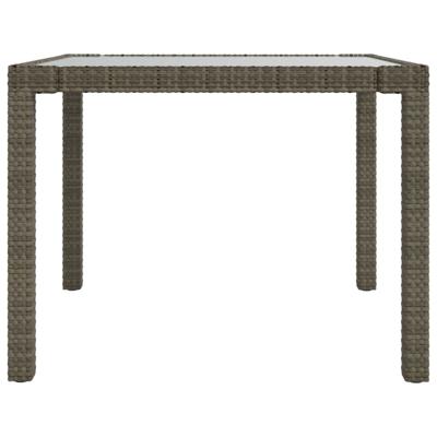Tuintafel 150x90x75 cm gehard glas en poly rattan grijs