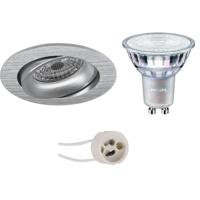 GU10 Inbouwspot Set - Mat Zilver - Inbouw Rond - Kantelbaar - Philips - MASTER 927 36D VLE - DimTone Dimbaar - Pragmi Delton Pro - 4.9W - Warm Wit 2200K-2700K - Ø82mm - thumbnail
