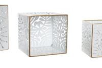 Plantenbakkenset DKD Home Decor Lakens Gouden Metaal 15 x 15 x 15 cm Wit Tropisch Blad van een plant - thumbnail