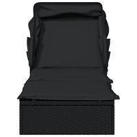 Ligbed met inklapbaar dak 213x63x97 cm poly rattan zwart - thumbnail