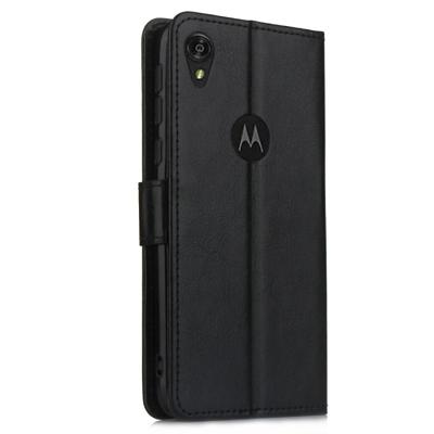 Retro Crazy Horse textuur horizontale Flip lederen case voor Motorola Moto E6 met houder & kaartsleuven & fotolijstjes (zwart)