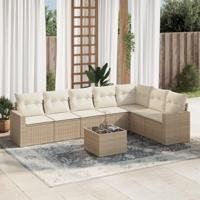 8-delige Loungeset met kussens poly rattan beige - thumbnail