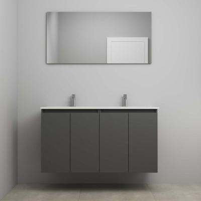 On-Line Badkamermeubelset - 120 cm - Voorgemonteerd - Greeploos 4 Deuren - Porseleinen Wastafel - 2 Kraangaten - Spiegel - Mat Antraciet